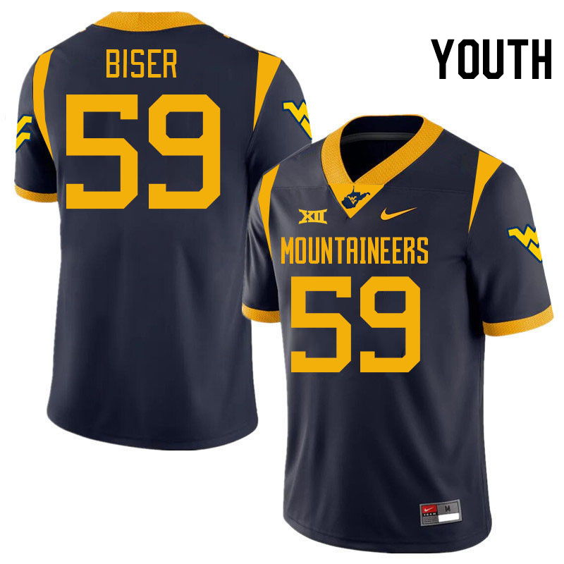 Youth #59 Jackson Biser West Virginia Mountaineers College 2024 New Uniforms Football Jerseys Stitch